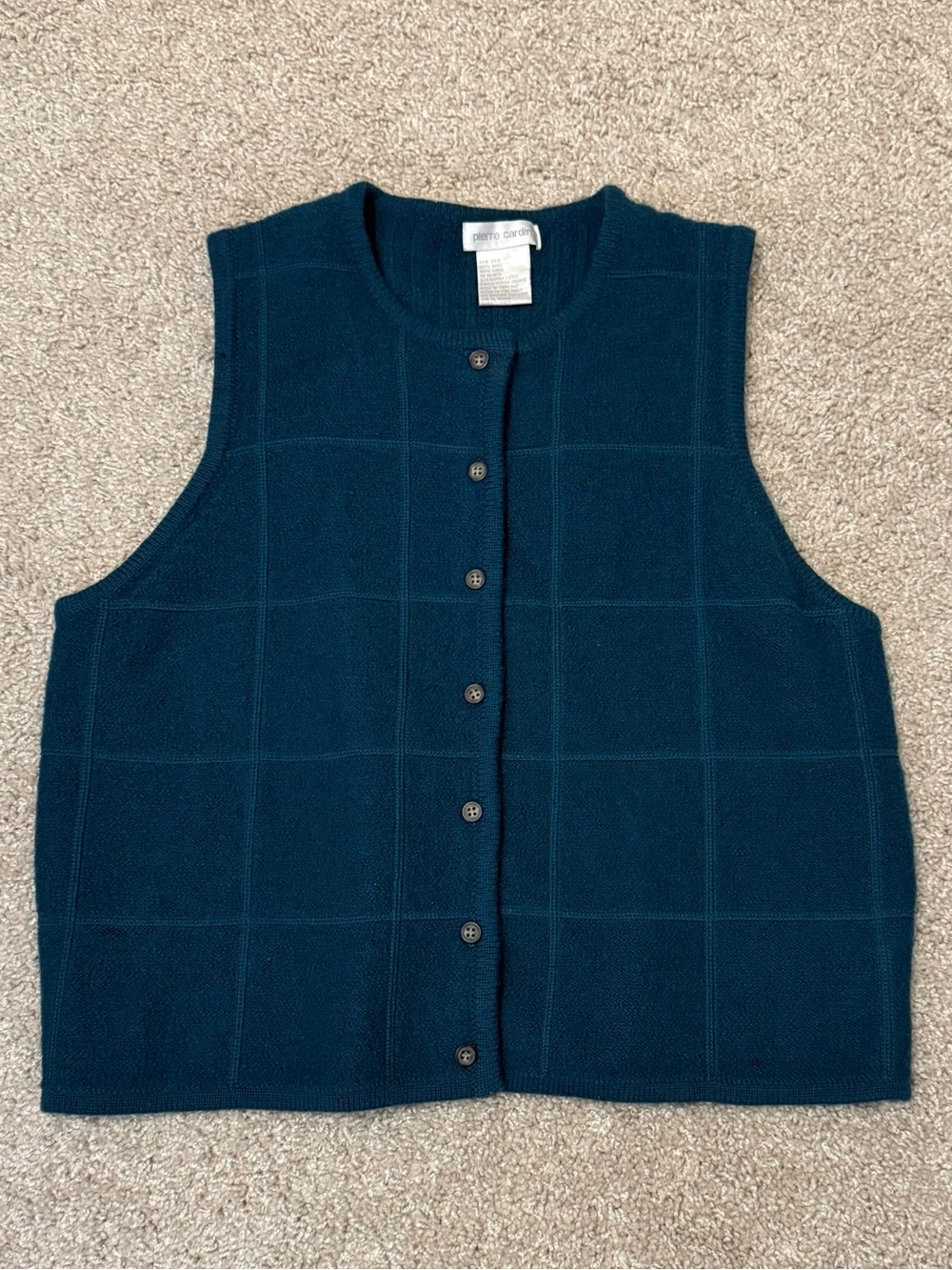 Vintage Pierre Cardin Women’s 100% Wool Teal Button Front Sweater Vest XL
